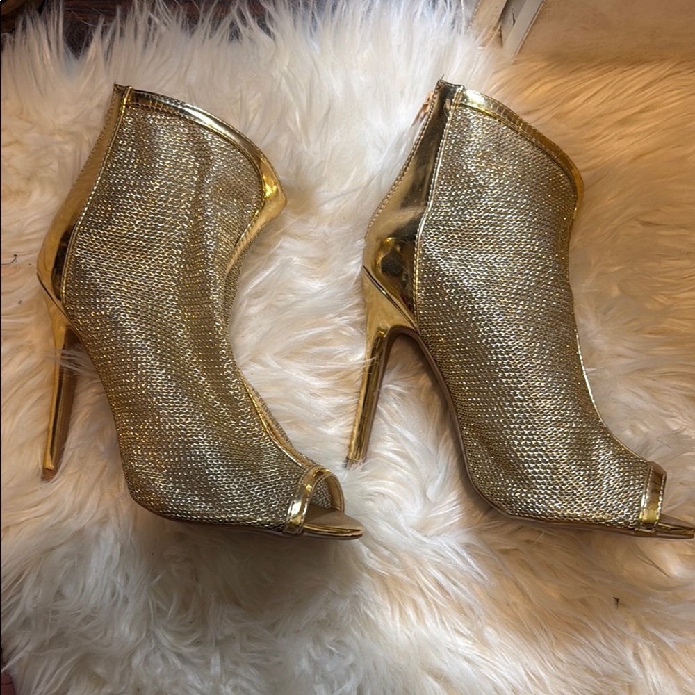 Elegant Gold Peep-Toe Stiletto Booties